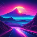 Synthwave style landscape with and