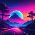 Synthwave style landscape with and