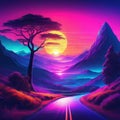 Synthwave style landscape with and