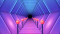 Synthwave styled corridor with red lamps. Space station dock or club entry background for invitations and flyers. Sci-fi