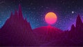 Synthwave Sunset over 3d polygonal landscape