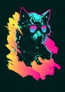 Synthwave vaporwave cyberpunk animal robotic wolf wildlife fiction design illustration