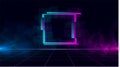 Synthwave vaporwave retrowave cyber landscape with sparkling glitch square, laser grid, blue and purple glows with smoke