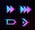 Synthwave vaporwave retrowave Glitch Arrows, pointers, direction Set. Glitch design elements for poster, flyer, cover