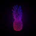 Synthwave Vaporwave Retrowave neon vivid color vector pineapple on dark background. Design for poster, flyer, invitation