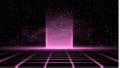 Synthwave vaporwave retrowave pink background with great glow in the middle, laser grid, starry sky and pink smoke