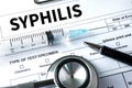 SYPHILIS blood for Syphilis test , Syphilis - Printed Diagnosis Royalty Free Stock Photo