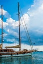 Syracuse, Sicily, Italy Ã¢â¬â August 23, 2018 : Luxury boats moored at the Sicilian marina of Syracuse resting while waiting to Royalty Free Stock Photo