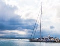 Syracuse, Sicily, Italy Ã¢â¬â August 23, 2018 : Luxury boats moored at the Sicilian marina of Syracuse resting while waiting to Royalty Free Stock Photo