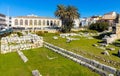 Temple of Apollo Doric stone ruins and archeological site on ancient Ortigia island of Syracuse historic old town in Sicily, Italy Royalty Free Stock Photo