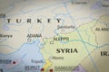 Syria-Aleppo in close up on the map. Royalty Free Stock Photo