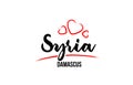 Syria country with red love heart and its capital Damascus creative typography logo design