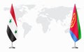 Syria and Eritrea flags for official meeting