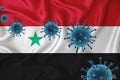 Syria flag. Blue viral cells, pandemic influenza virus epidemic infection, coronavirus, infection concept. 3d-rendering