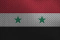 Syria flag depicted in paint colors on old brushed metal plate or wall closeup. Textured banner on rough background