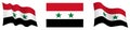 Syria flag in static position and in motion, fluttering in wind in exact colors and sizes, on white background