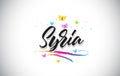 Syria Handwritten Vector Word Text with Butterflies and Colorful Swoosh