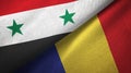 Syria and Romania two flags textile cloth, fabric texture