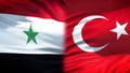 Syria and Turkey flags background, diplomatic and economic relations, security