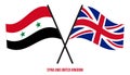 Syria and United Kingdom Flags Crossed And Waving Flat Style. Official Proportion. Correct Colors