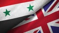 Syria and United Kingdom two flags textile cloth, fabric texture