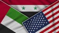 Syria United States of America United Arab Emirates Flags Together Fabric Texture Illustration