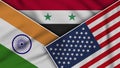 Syria United States of America India Flags Together Fabric Texture Illustration