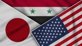 Syria United States of America Japan Flags Together Fabric Texture Illustration