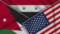 Syria United States of America Jordan Flags Together Fabric Texture Illustration