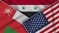 Syria United States of America Oman Flags Together Fabric Texture Illustration