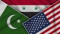Syria United States of America Pakistan Flags Together Fabric Texture Illustration