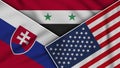 Syria United States of America Slovakia Flags Together Fabric Effect Illustration