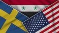 Syria United States of America Sweden Flags Together Fabric Texture Illustration