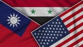 Syria United States of America Taiwan Flags Together Fabric Texture Illustration