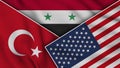 Syria United States of America Turkey Flags Together Fabric Texture Illustration