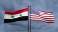 Syria and USA flags, Blue sky and flag Syria vs flag USA, Syria USA flags, 3D work and 3D image Royalty Free Stock Photo