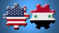 Syria and USA United States of America Wheel Gears Flags Ã¢â¬â 3D Illustrations