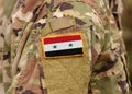 Syrian flag on soldiers arm. Syria army. Syrian troops. Royalty Free Stock Photo