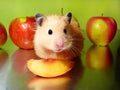 Syrian hamster with slice of peach and apples