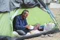 Syrian refugee in tent