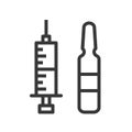 Syringe and ampoule for injection, medical related outline icon