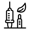 Syringe ampoule and leaf icon, outline style