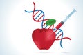 Syringe with apple and dna molecule