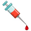 Syringe and blood drop cartoon icon. Great for  covid-19 vaccine design or blood donation symbol. Medical vector illustration Royalty Free Stock Photo