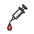Syringe with a blood drop, minimal black and white outline icon. Flat vector illustration. Isolated on white. Royalty Free Stock Photo
