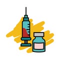 A syringe and bottle outlined flat icons Royalty Free Stock Photo