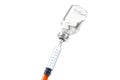 Syringe in a bottle on a white background