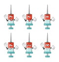 Syringe character cartoon icon set. Coronavirus vaccine cute mascot symbol collection. Vector illustration isolated on white