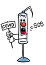 Syringe character medicine danger signal virus COVID illustration