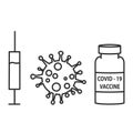Syringe, coronavirus and bottle with a vaccine - vector icon